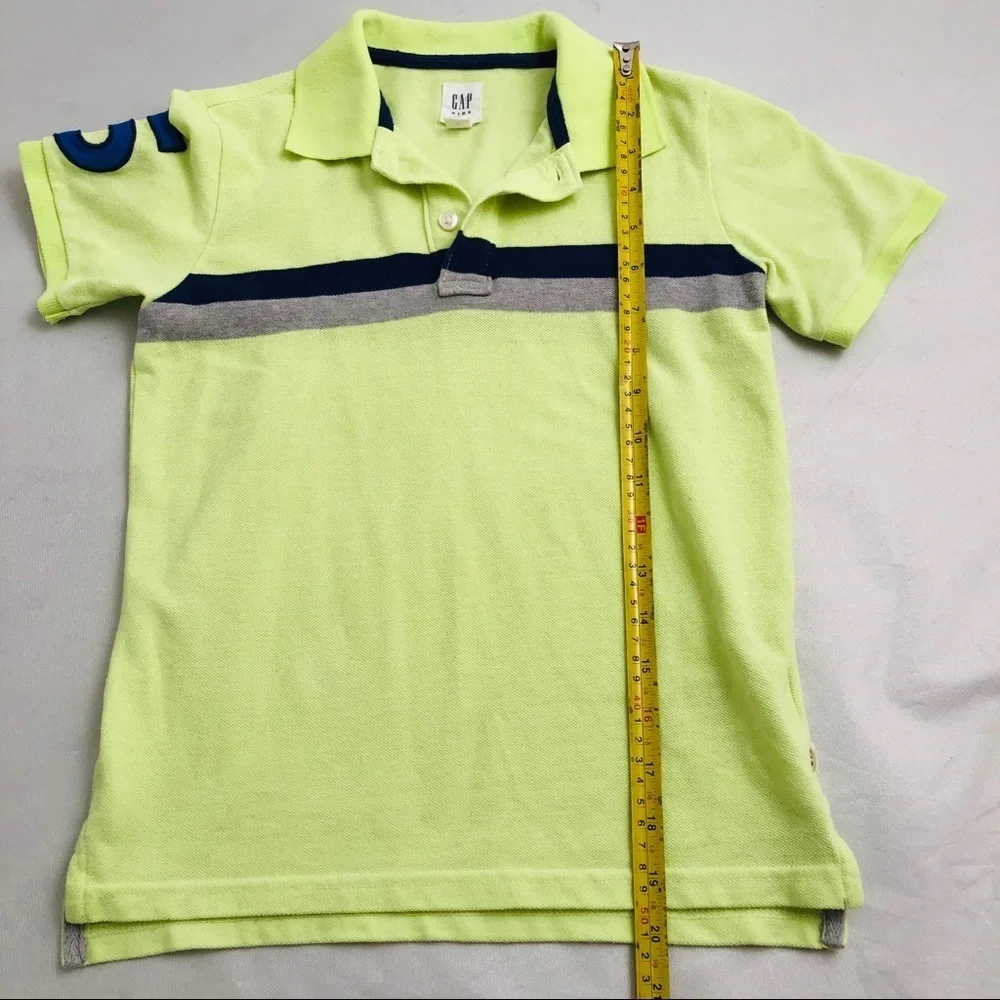 Gap neon yellow short sleeve polo shirt with navy blue and gray stripes